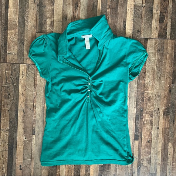 Vixen Short Sleeve Button Detail Collared Polo Shirt Green Sz M - Picture 15 of 16